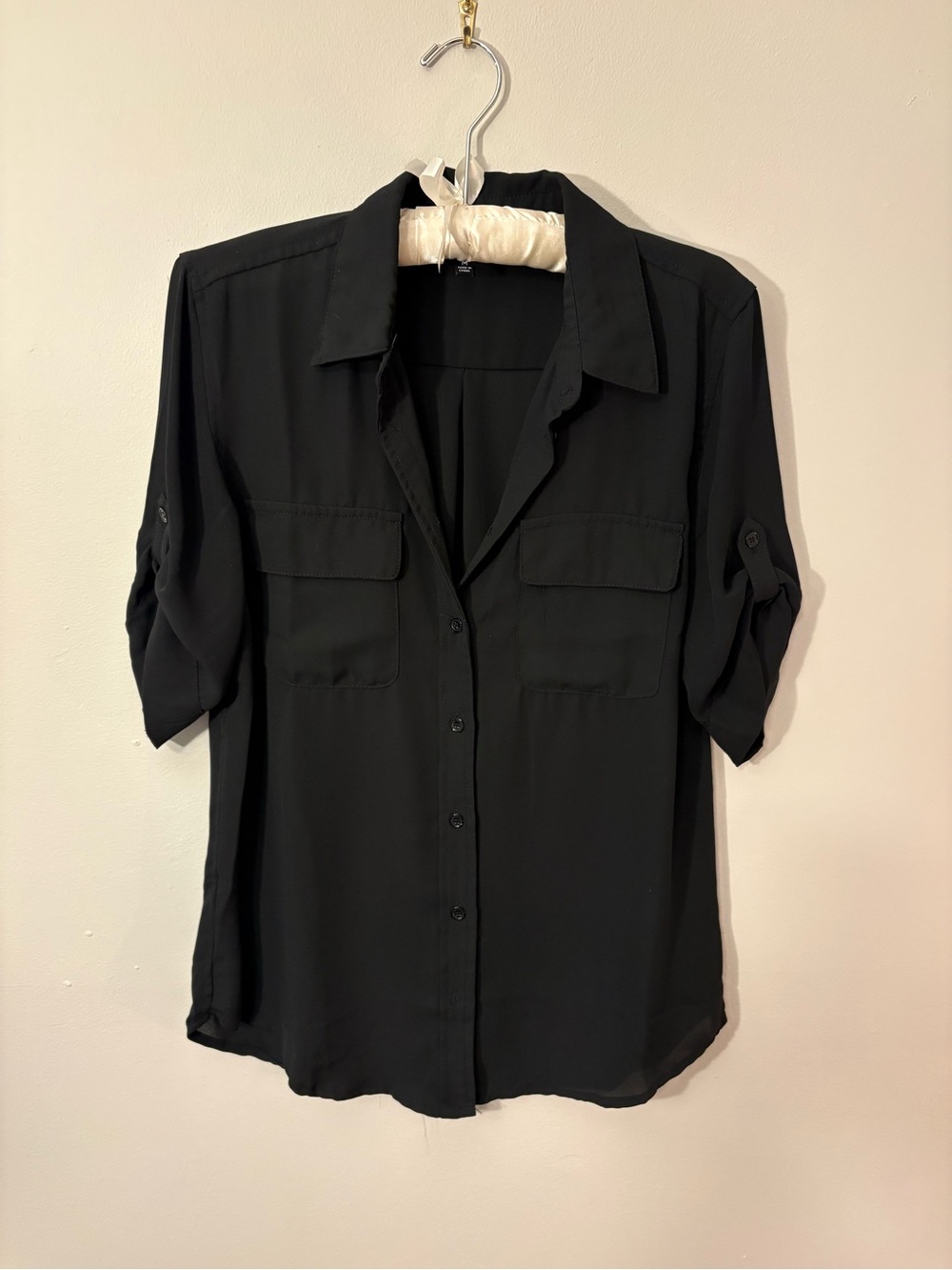 Lulus Black Utility Button-Down Blouse — Size M 🖤